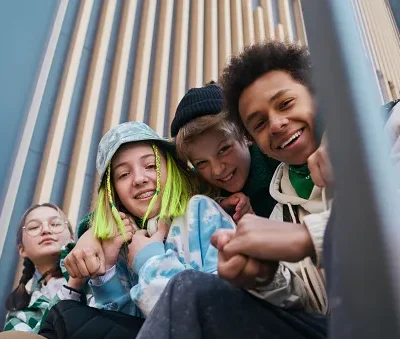 close teenage friends portrait outdoors