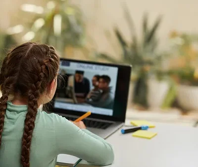 girl attending online class