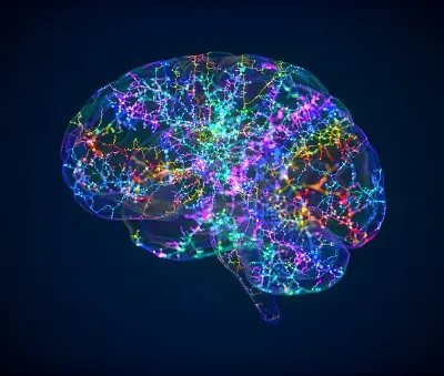 human brain with colorful synapses