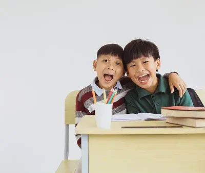 portrait of schoolboys study in the classroom